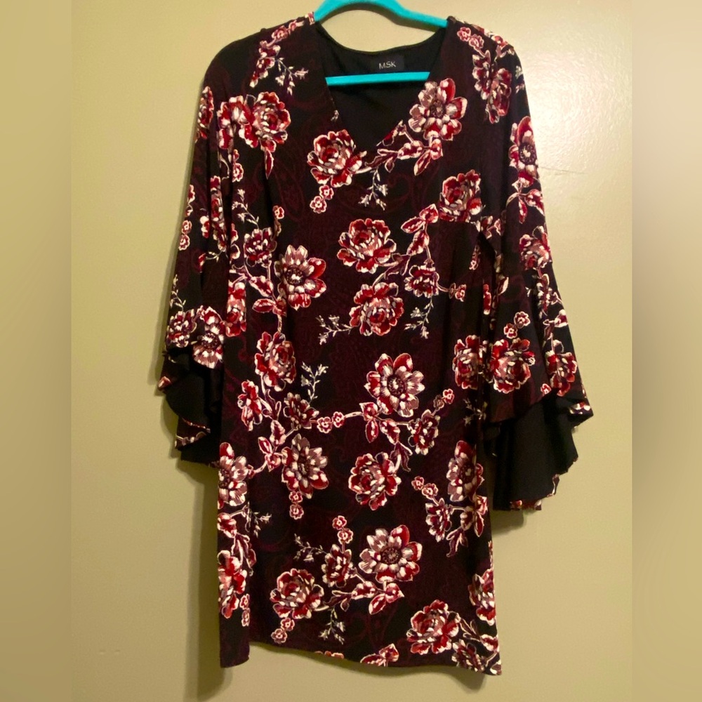 MSK floral dress with bell sleeves.